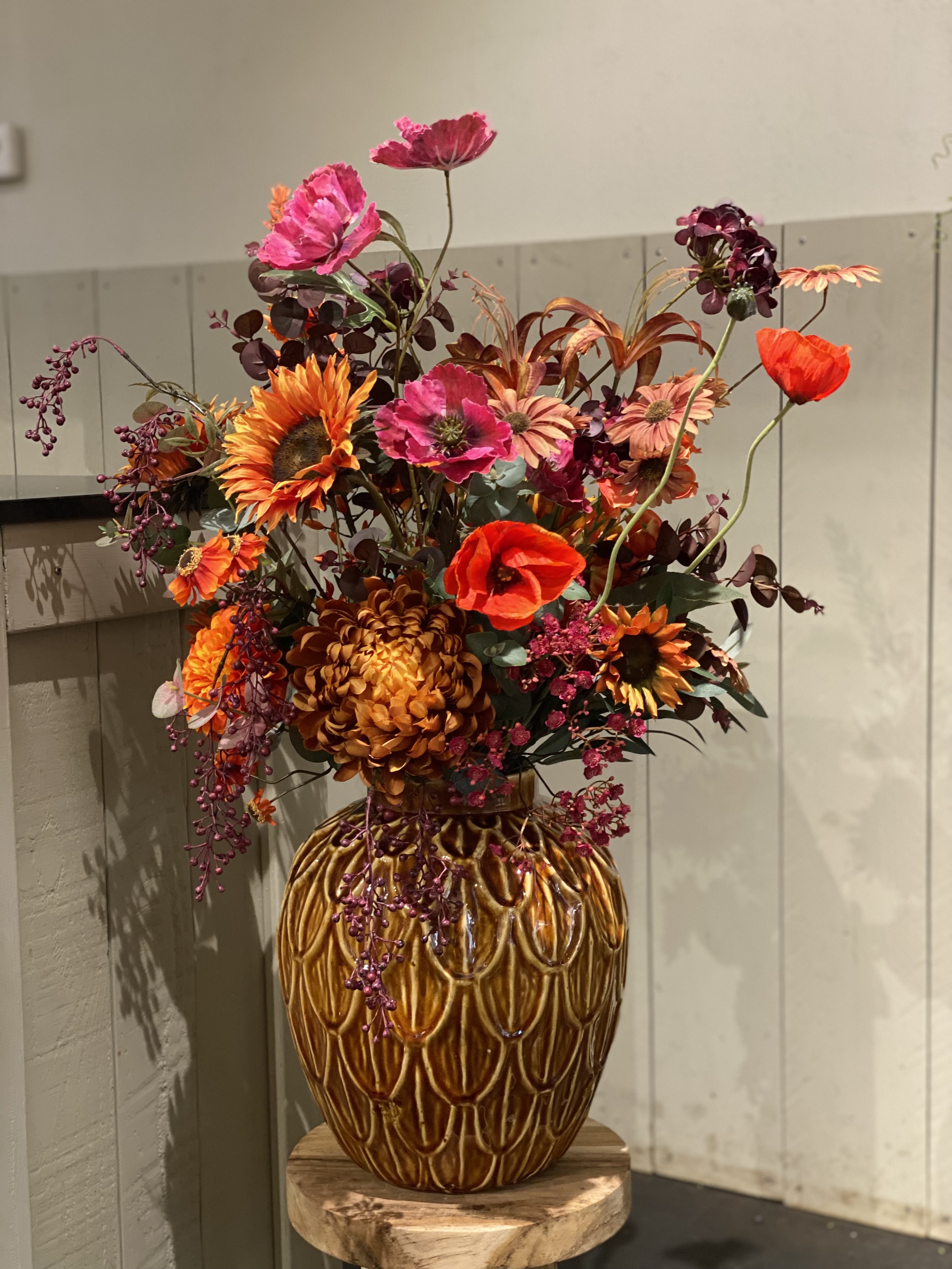 Zijdenboeket warme bloemenmix